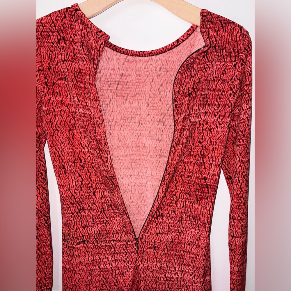 Michael Kors Geometric Red & Black Long Sleeve Dress